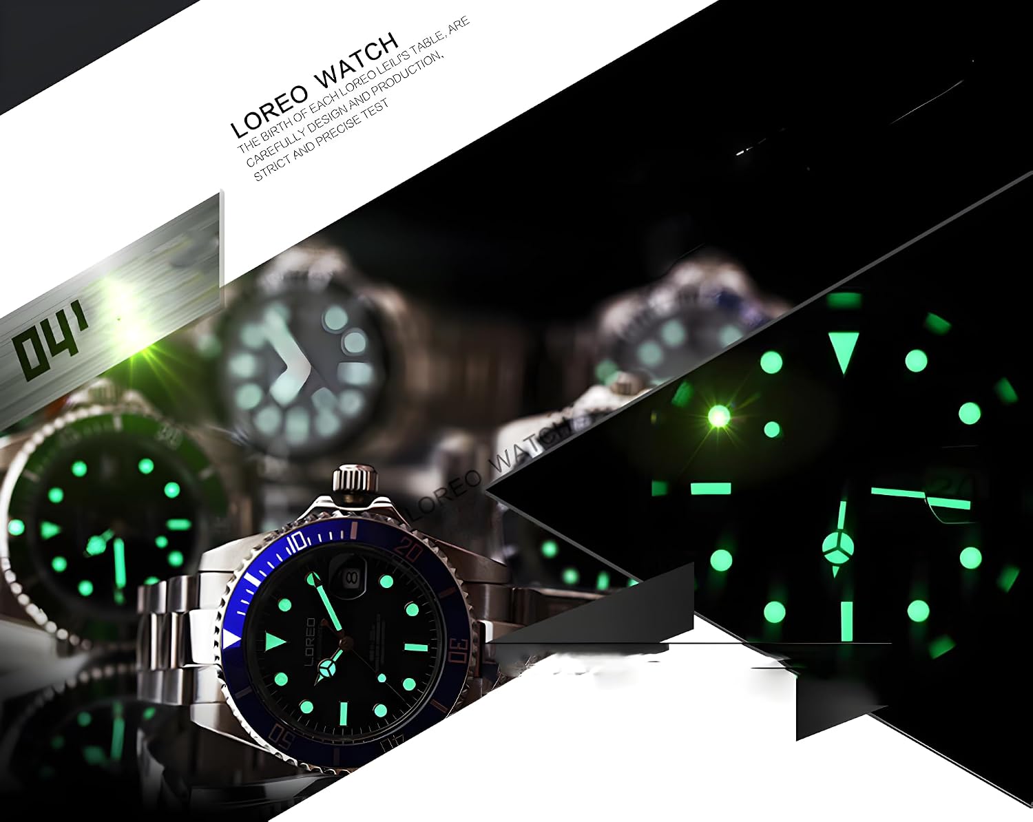 LOREO Men's Automatic Watch Sapphire Crystals 200M Waterproof | Rotating Bezel Luminous Markers and Hands Date 316L Stainless Steel Case and Bracelet Waterproof Watch