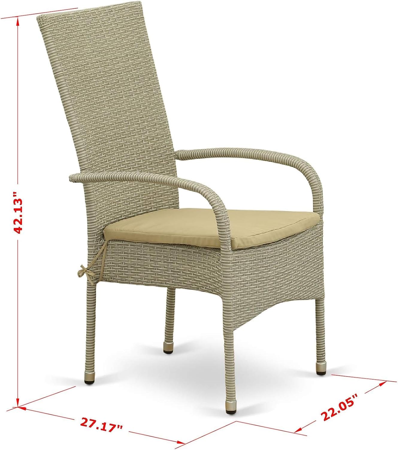 East West Furniture OSLC103A Oslo Outdoor Wicker Dining Arm Chairs with Cushion, Set of 2, Natural Linen