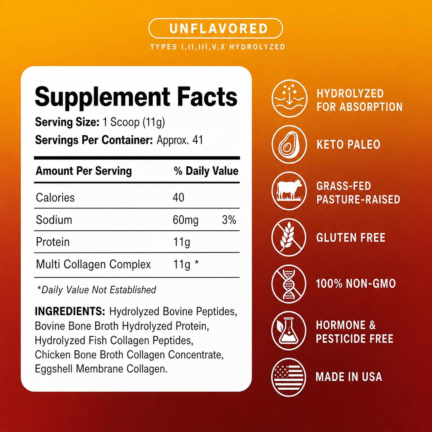 Healthy Living Proteins | Multi Hydrolyzed Collagen Peptides Type I, II, III, V, & X | Grass Fed Bovine, Wild Caught Marine, Free Range Chicken | Gluten Free (Unflavored, 1 Pound (Pack of 1))