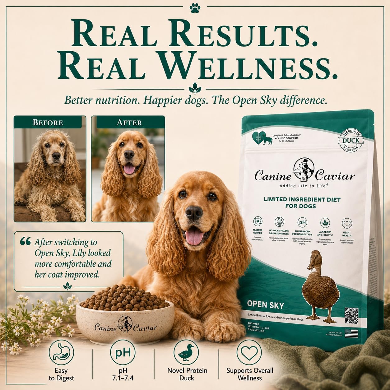 Canine Caviar - Open Range: Water Buffalo & Chickpea Alkaline Dry Dog Food, Limited Ingredients, Gluten-Free, Based on Science & Research, Veterinary Alternative Diet (22 Pound Bag)