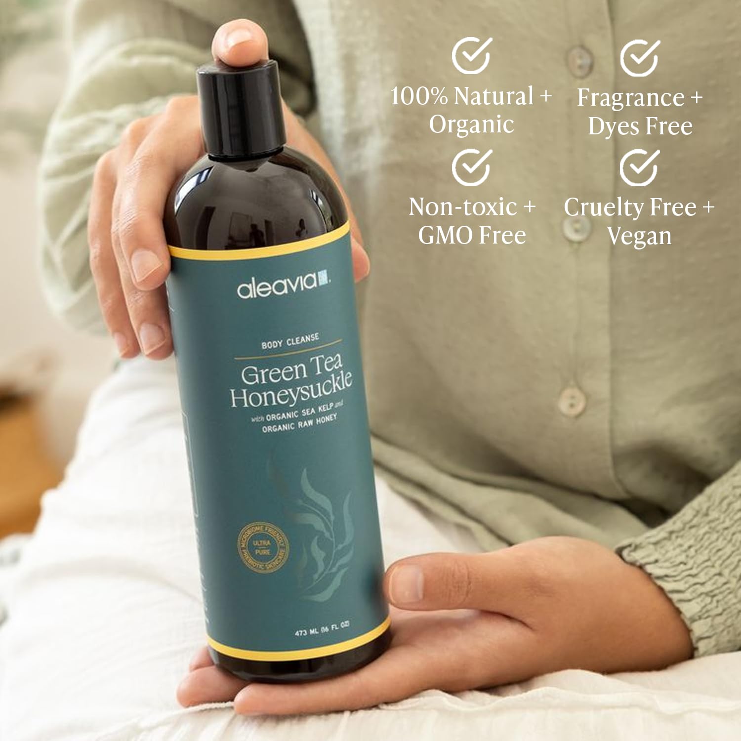 Aleavia Body Cleanse – Organic & All-Natural Prebiotic Body Wash – Fragrance-free and Sulfate-Free Enzymatic Body Cleanser – 16 Oz.