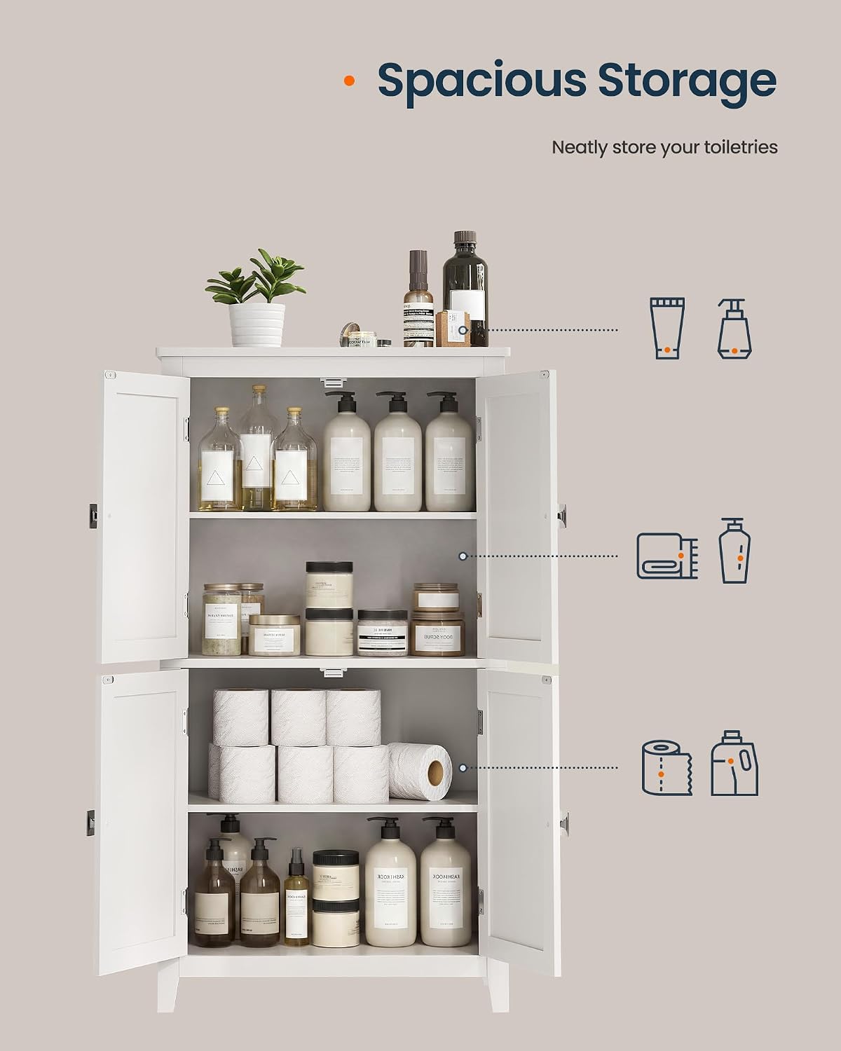 SONGMICS HOME Freestanding Storage Cabinet, Floor Cabinet with Elevated Legs, Metal Handles, for Living Room, Kitchen, Bathroom, Green