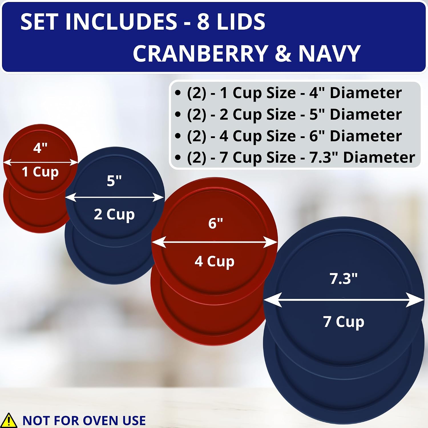 1, 2, 4 & 7 Cup Green, Orange, Blue, Red Replacement Lids/Covers for Pyrex