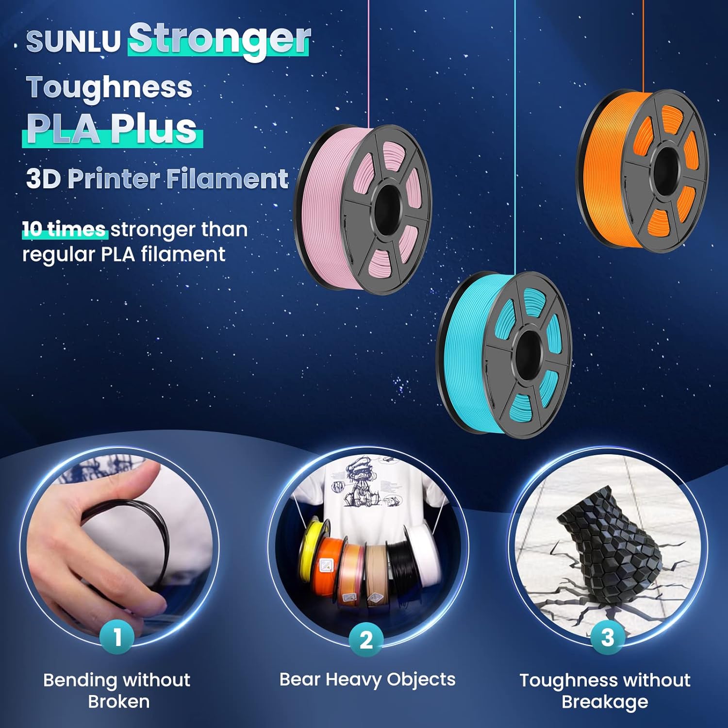 SUNLU PLA Plus Filament 1.75mm White 1KG