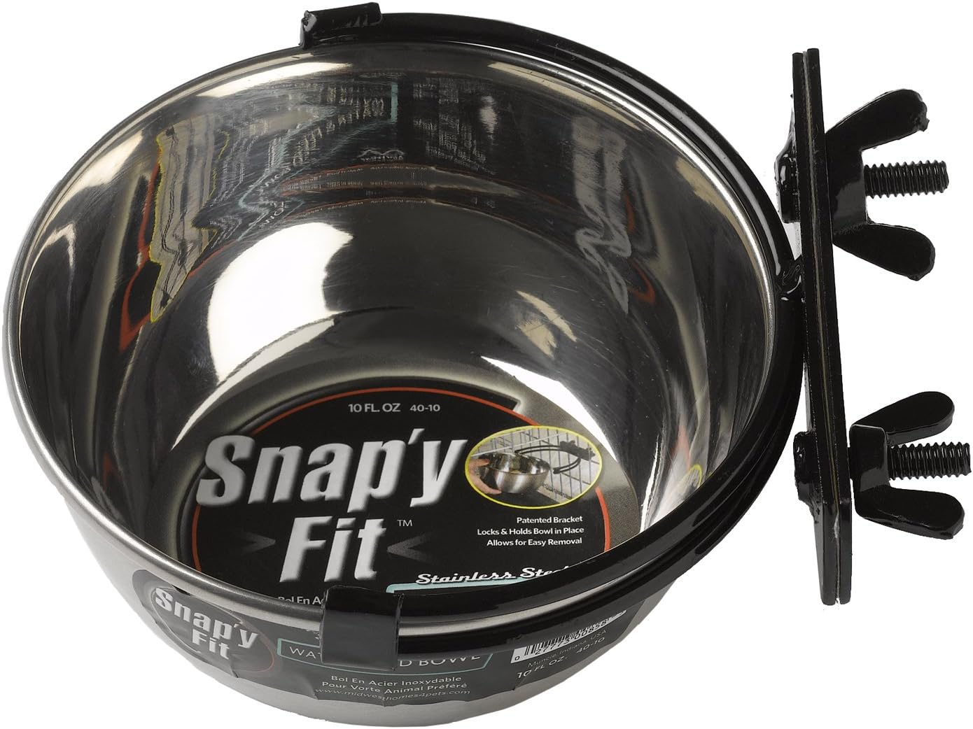 MidWest Homes for Pets Snap'y Fit Stainless Steel Food or Water Bowl, Holds 1 Quart, Mounts to Wire Crates, No-Tip Design, Rust-Resistant, for Dogs and Cats