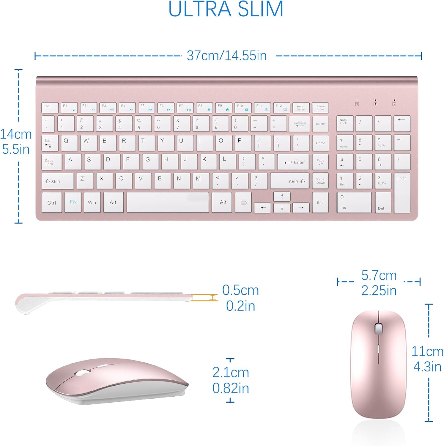 Wireless Keyboard and Mouse Ultra Slim Combo, TopMate - White | 2.4G Silent Compact 2400DPI Mouse and Scissor Switch Keyboard Set with Cover, Batteries Included, for PC/Laptop/Windows/Mac