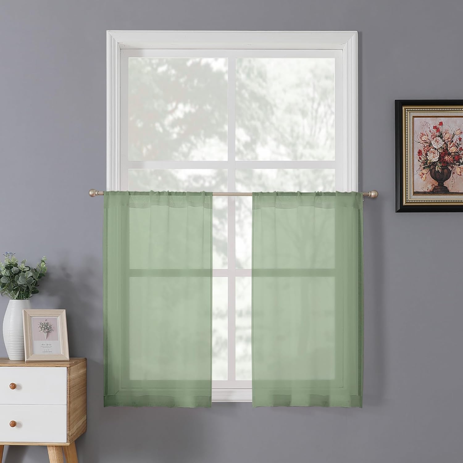 Tollpiz Sheer Curtain Linen Textured Living Room Curtains Sheer Light Filtering Rod Pocket Voile Curtain for Bedroom, 54 x 72 inches Long, White