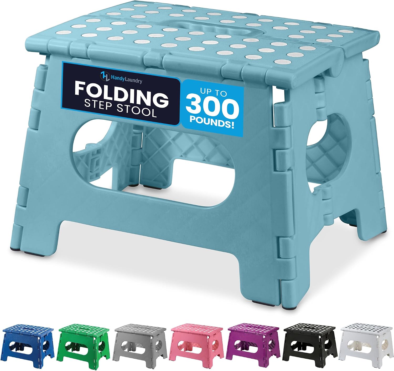 Handy Laundry Folding Step Stool 9 Inch, Black, Non-Slip Holds 300 lbs | 9 Inch, Black, Foldable Collapsible Step Stool, Non-Slip, Holds 300 lbs, Kitchen Bathroom Bedroom, Adults