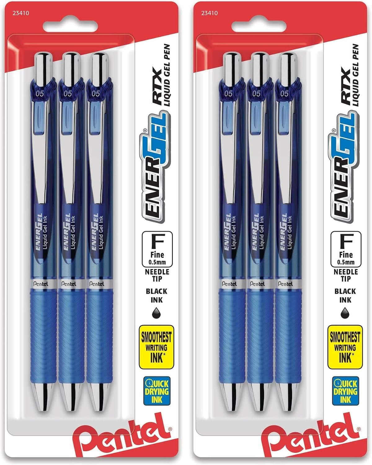 Pentel EnerGel RTX Retractable Liquid Gel Pen, (0.5mm), Fine Line, Needle Tip, Black Ink, Pack of 3 (BLN75BP3A)