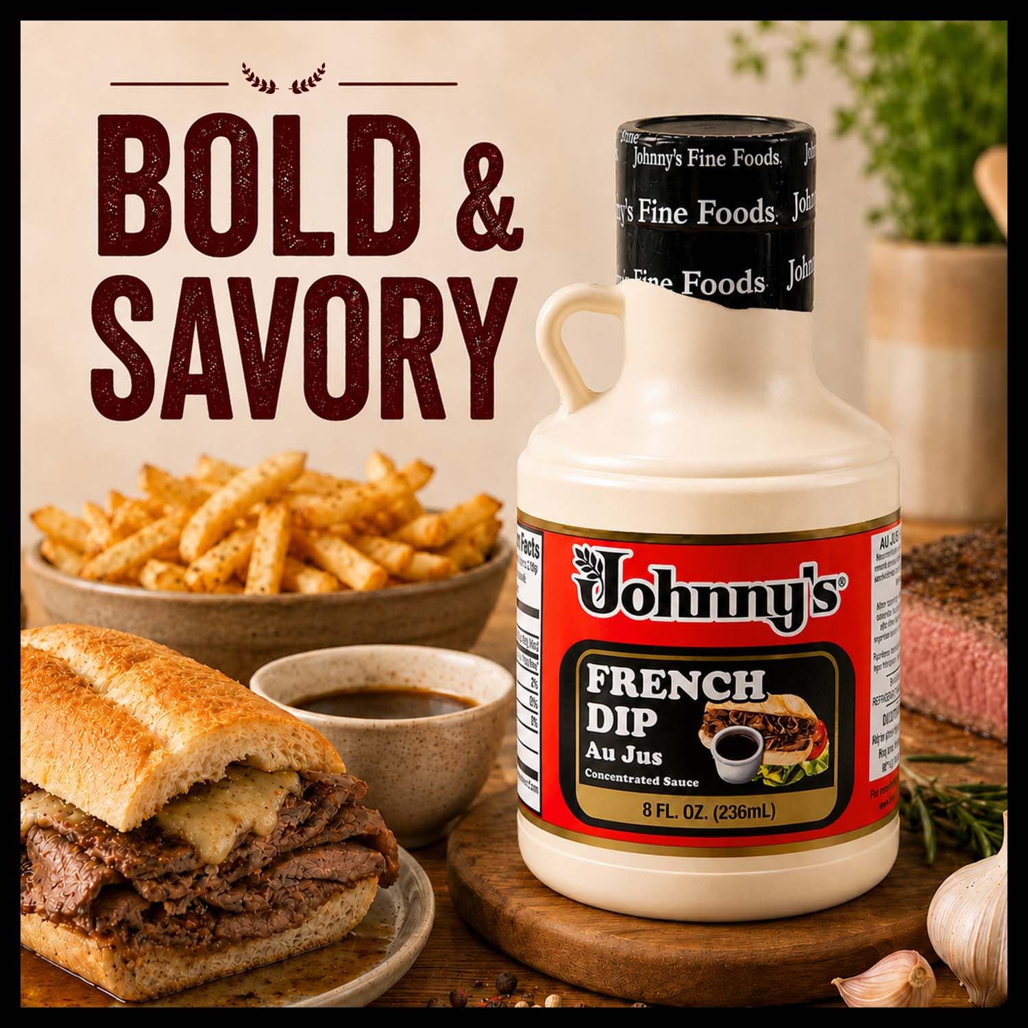 Johnny's - French Dip Au Jus Concentrated Sauce - 8 fl oz | Concentrated Au Jus Sauce, Great For French Dip Sandwiches, Roast Beef, Gravy