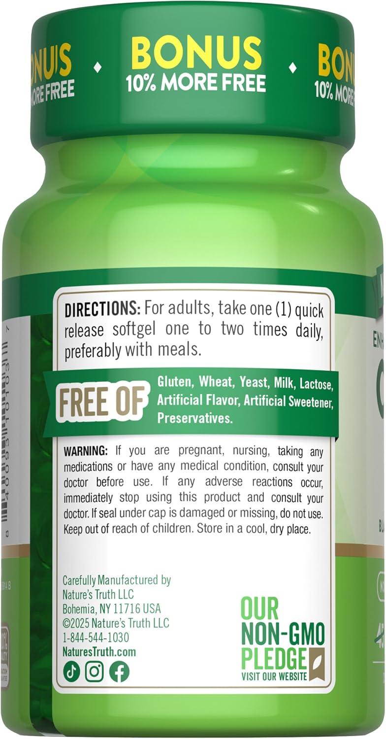 Nature's Truth CoQ10 200mg Softgels | 50 Count | Enhanced Absorption Supplement | Plus Black Pepper Extract | Non-GMO, Gluten Free