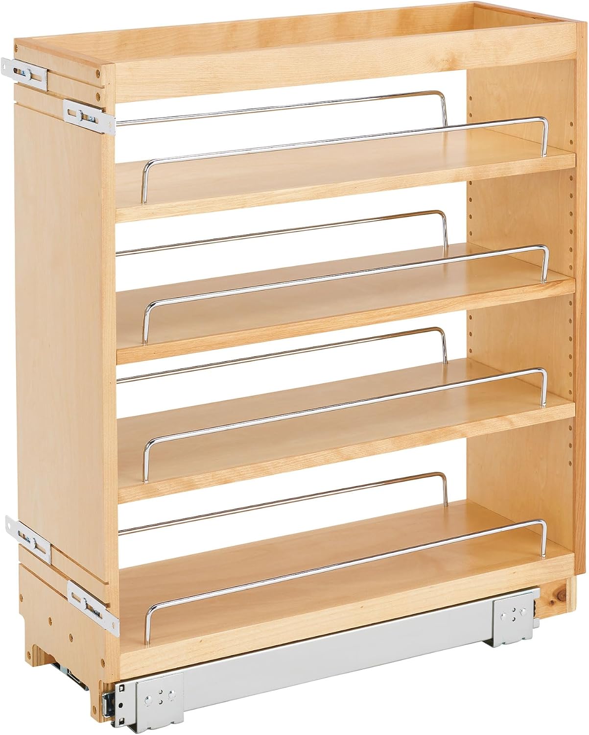 Rev-A-Shelf Pullout Kitchen Cabinet Organizer, Min Cabinet Opening 8.5" W | 8" W Slide Out Pantry Spice or Utensil Storage Rack with Adjustable Shelves for Base Cabinet Organization, 448-BC-8C