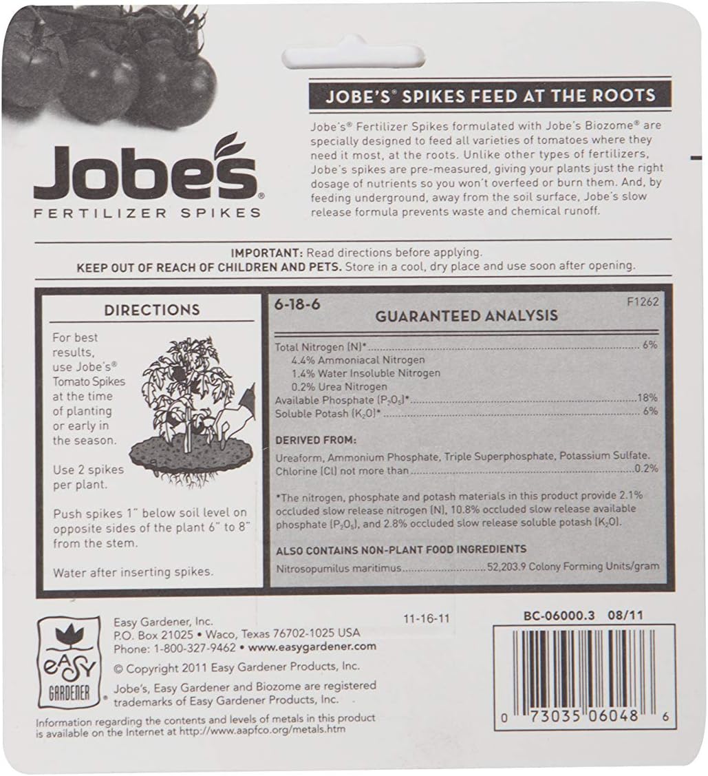 Jobe’s Garden Fertilizer Spikes, Easy Plant Care Fertilizer for Tomato Plants, 18 Count
