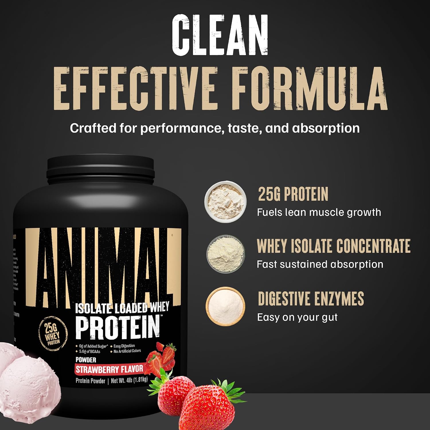 Animal Whey Isolate Protein Powder - Loaded for Pre & Post Workout Muscle Builder and Recovery with Digestive Enzymes for Men & Women - 25g Protein, Great Taste, Low Sugar - Chocolate 2 lbs