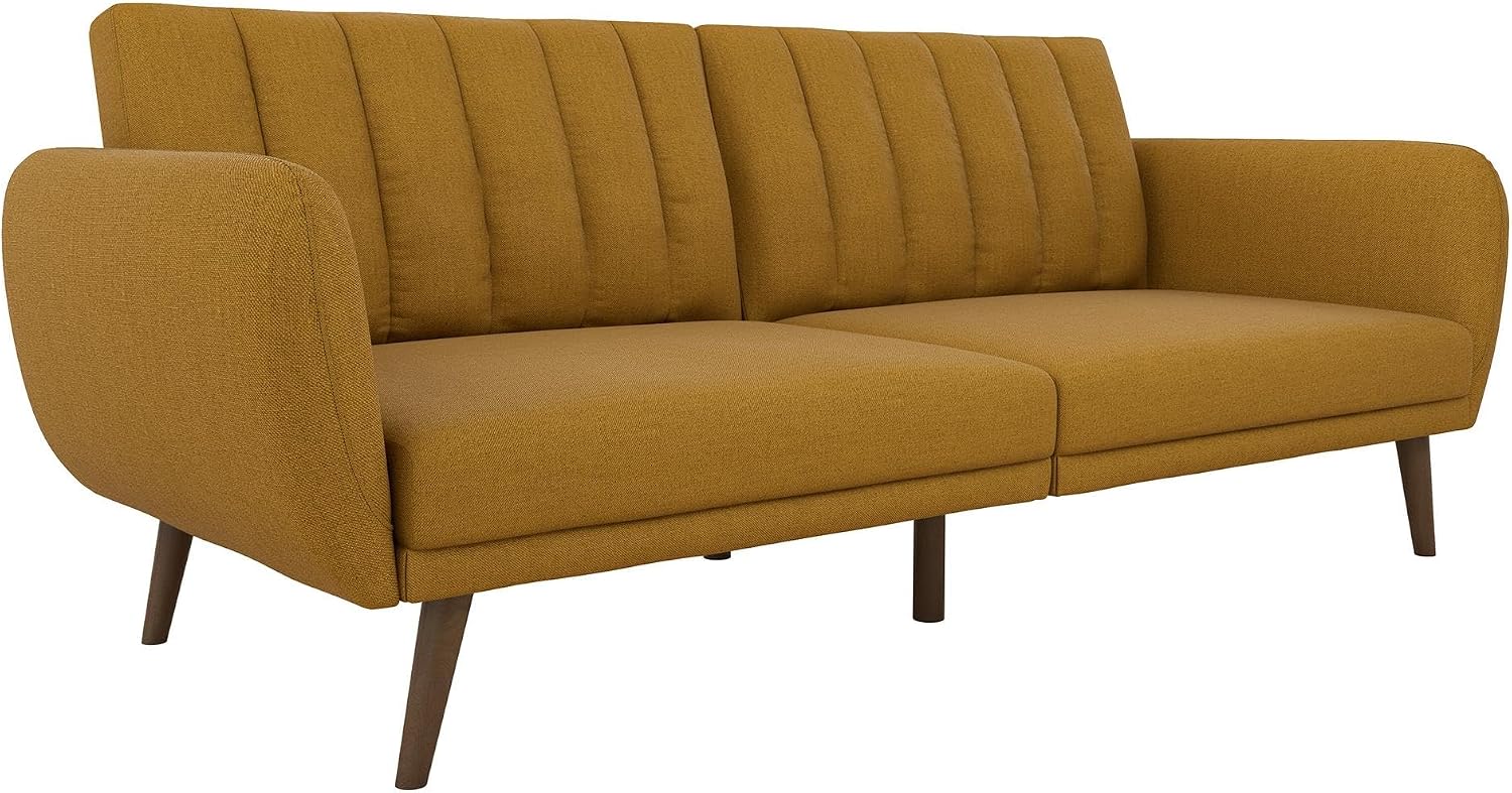 Novogratz Brittany Futon Sofa Bed and Couch Sleeper, Camel Faux Leather