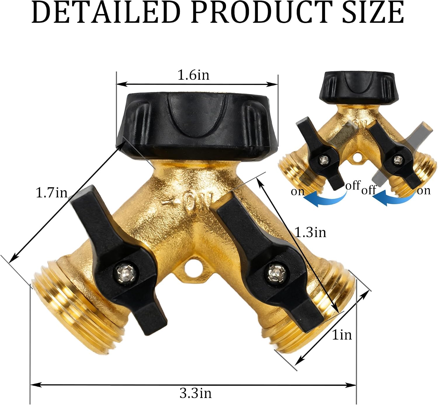 Hourleey Brass Garden Hose Splitter 2 Way, 3/4 Inch Hose Connector Tap Splitter, Hose Y Splitter