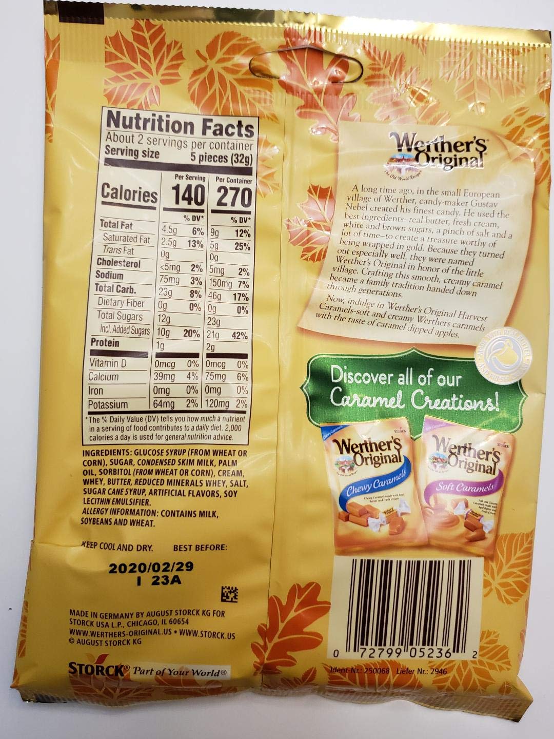 Werther's Original Caramel Coffee Hard Candy - Individually Wrapped Hard Candies for Halloween, Parties, or Snacks - 2.65 oz Bags (Pack of 3)