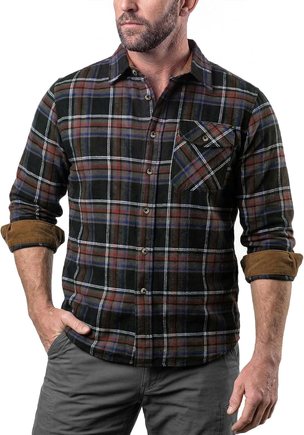 CQR Men's 100% All Cotton Button Down Flannel Shirts, Long Sleeve Brushed Warm Soft Casual Outdoor Plaid Shirt