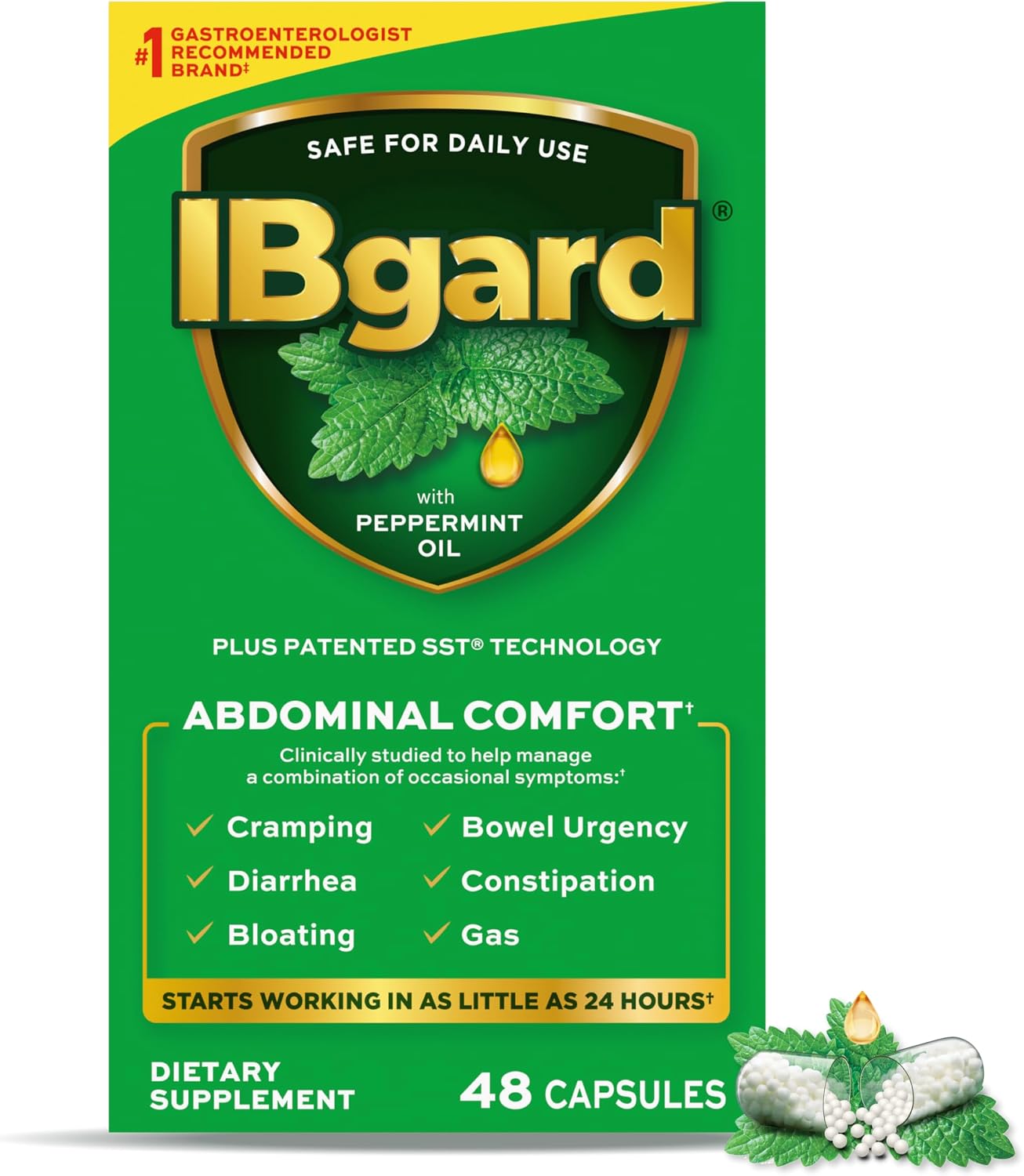 IBgard Gut Health Supplement, Peppermint Oil Capsules for Abdominal Comfort, 48 Capsules | Gut Health Supplement, Peppermint Oil Capsules for Abdominal Comfort