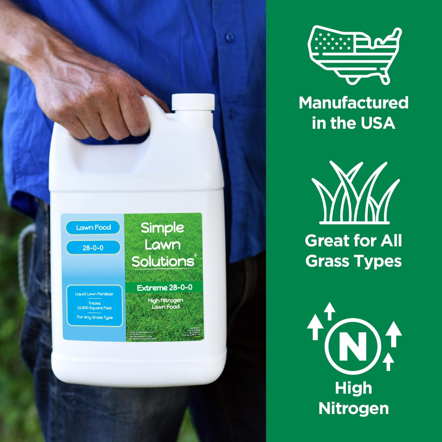 Maximum Green & Growth Fertilizer High Nitrogen 28-0-0 Liquid Lawn Food Spray Spring & Summer- Any Grass Type- Simple Lawn Solutions - Concentrated Quick & Slow Release Attached Sprayer (32 Ounce)
