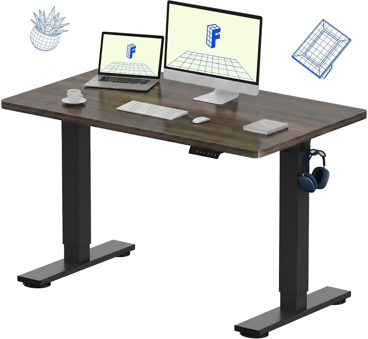 FLEXISPOT EN1 One-Piece Standing Desk, Electric Adjustable with 4 Memory Presets, 176 LBS Capacity, Stable & Quiet