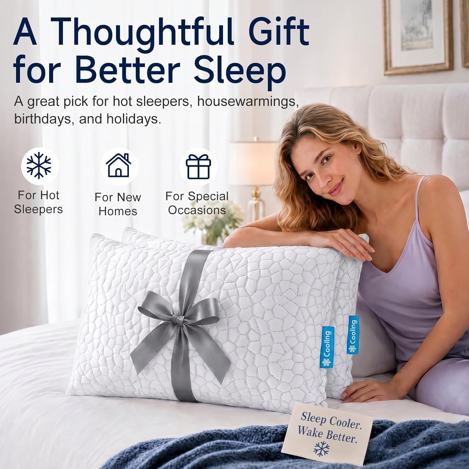 QUTOOL Cooling Pillow for Sleeping, CertiPUR-US Shredded Memory Foam Queen Pillows Set of 2, Cool Pillow for Hot Sleepers Adjustable Firm Pillow for Side, Back, Stomach Sleepers Soft Yet Support,White