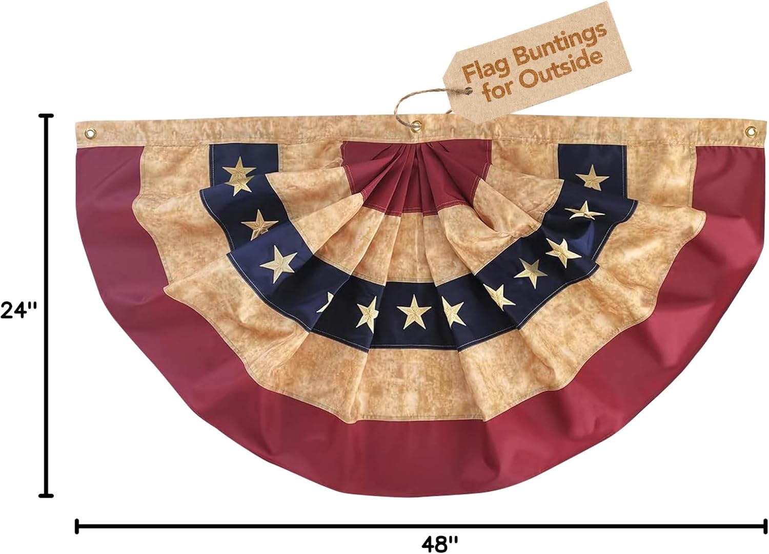 Briarwood Lane 4th of July Bunting 48" X 24 Tea Stained Patriotic For 4th of July Bunting