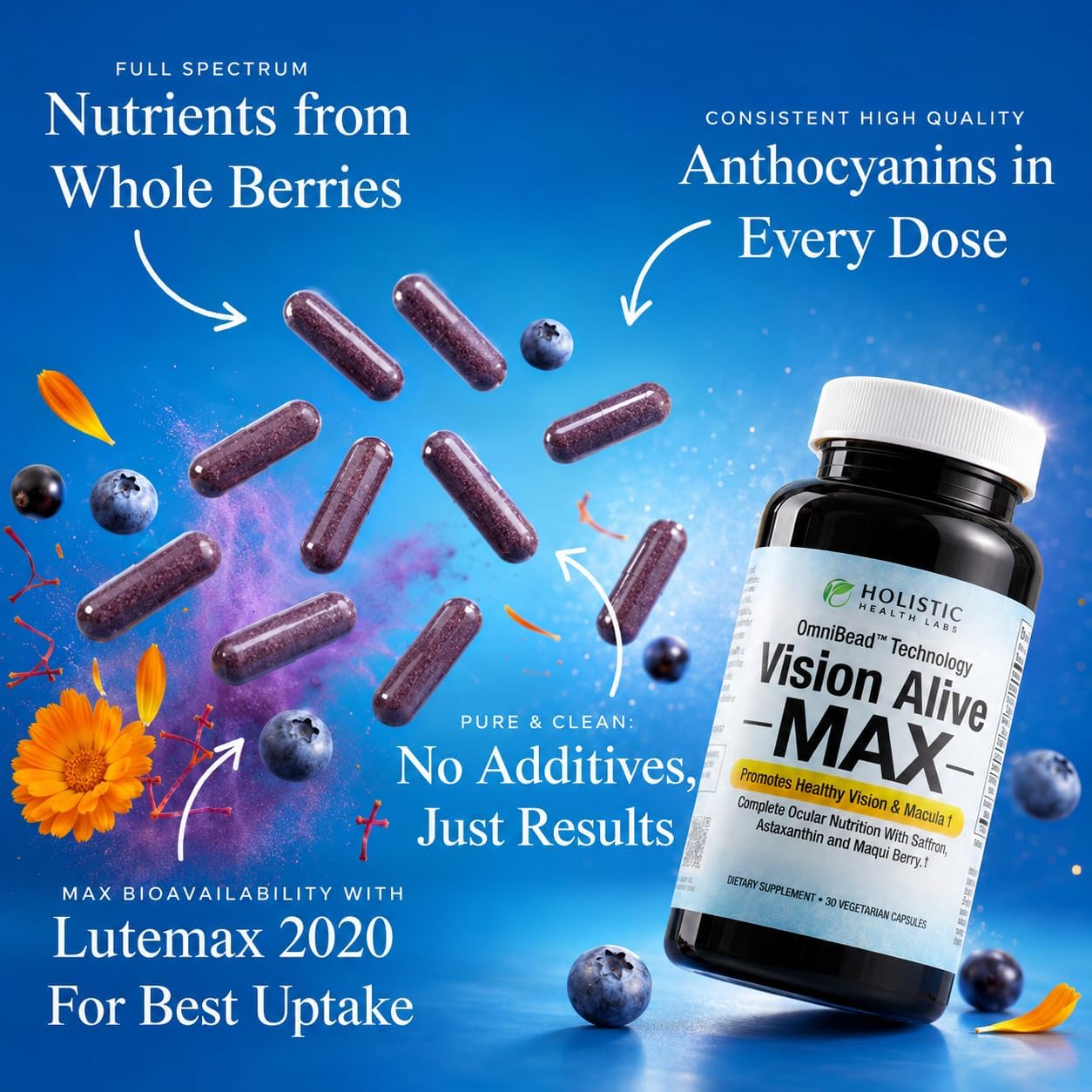 Holistic Health Labs Vision Alive Max Eye Supplement Lutein & Zeaxanthin (Lutemax® 2020) Eye Vitamins for Adults 50+ – Vision & Macular Support