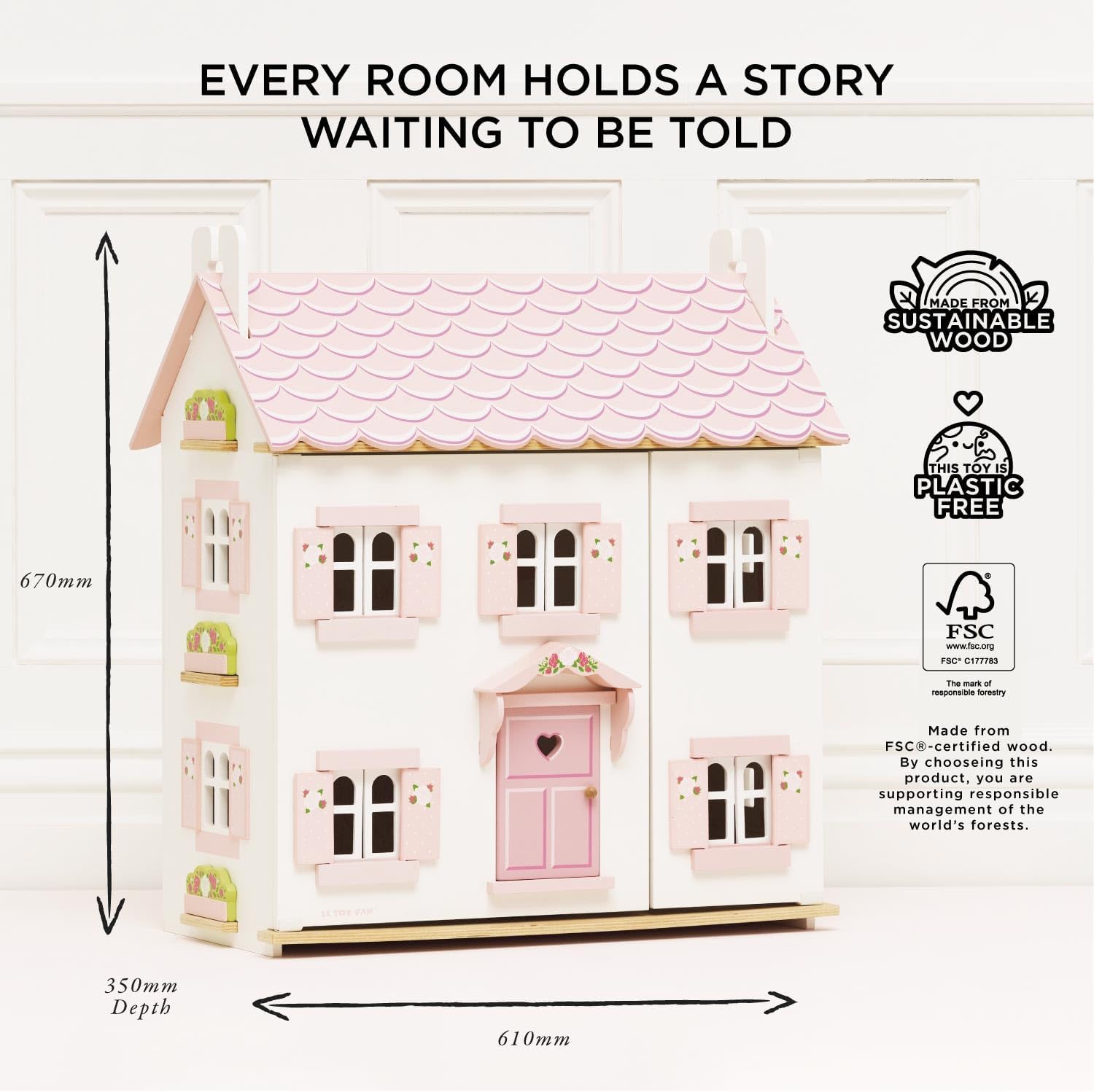 Le Toy Van Iconic Sophie's Large Wooden Doll House | Wooden Iconic Dollshouse, FSC Certified Wood, Plastic Free, Rigorously Safety-Tested