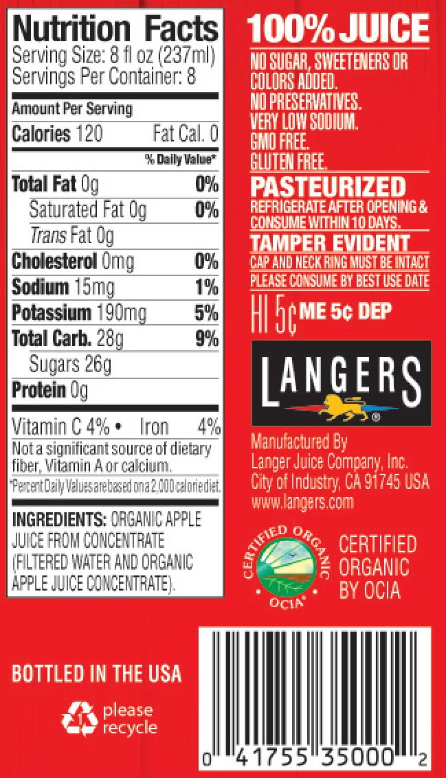 Langers Organic 100% Apple Juice, 10 Fl Oz (Pack of 12)