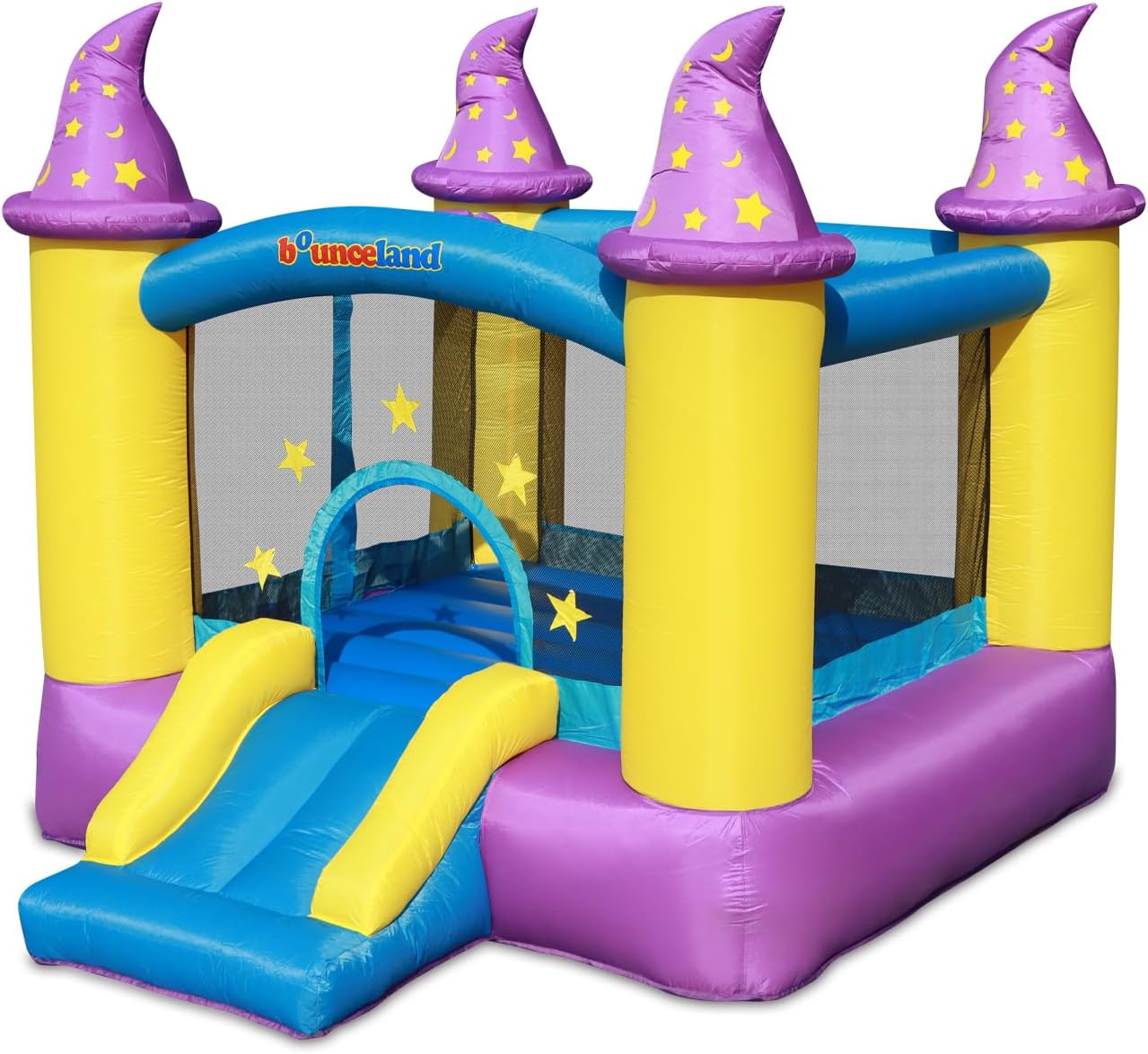 Wizard Inflatable Bounce House Bouncer, Spacious Bouncing Area with Fun Slide, Safe hook-and-loop fastener Entrance, Basketball Hoop