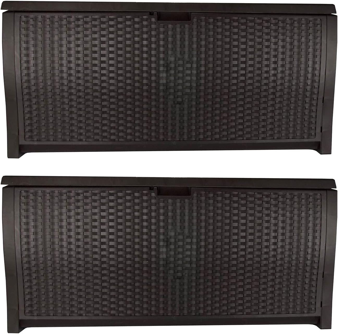 Suncast 99 Gal Wicker Resin Deck Box, Storage Chest Bin with Handles, Java