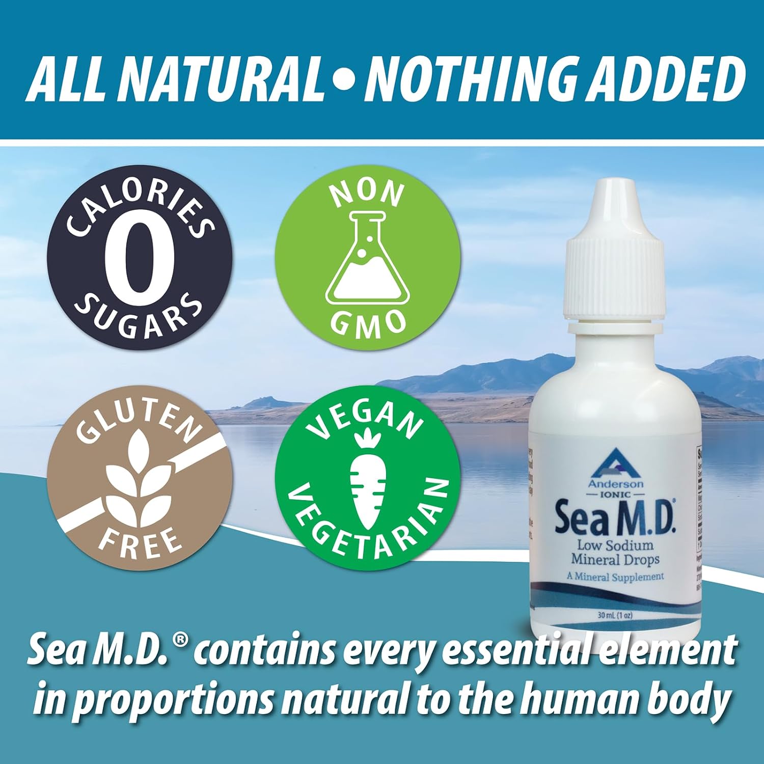 Anderson Sea M.D. Concentrated Trace Mineral Drops, 79 Trace Minerals with Magnesium, Sodium and Chloride Electrolytes - Supports Hydration, Energy, Muscles and Bone Health - 4 Fl Oz, 60 Servings