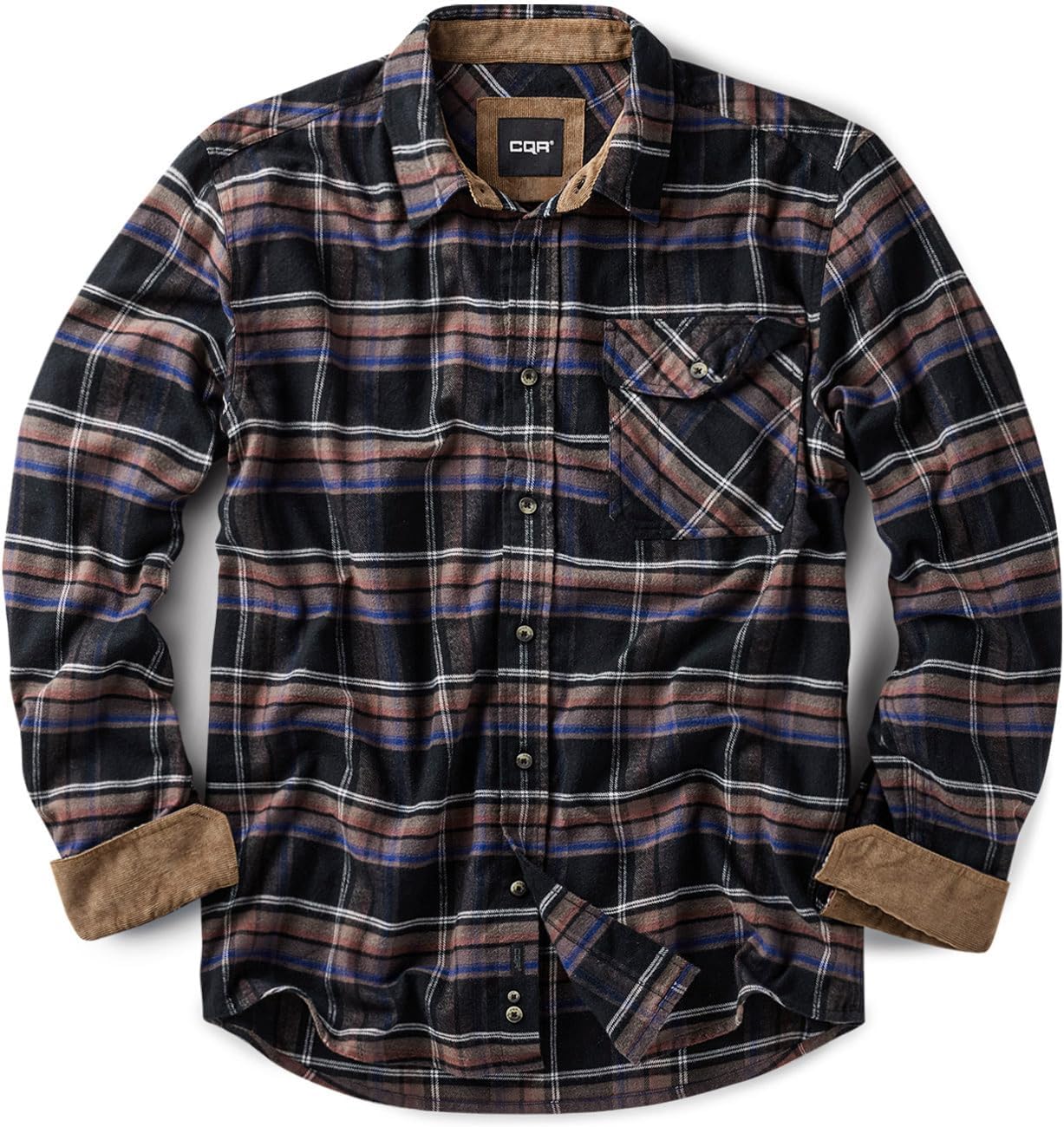 CQR Men's 100% All Cotton Button Down Flannel Shirts, Long Sleeve Brushed Warm Soft Casual Outdoor Plaid Shirt
