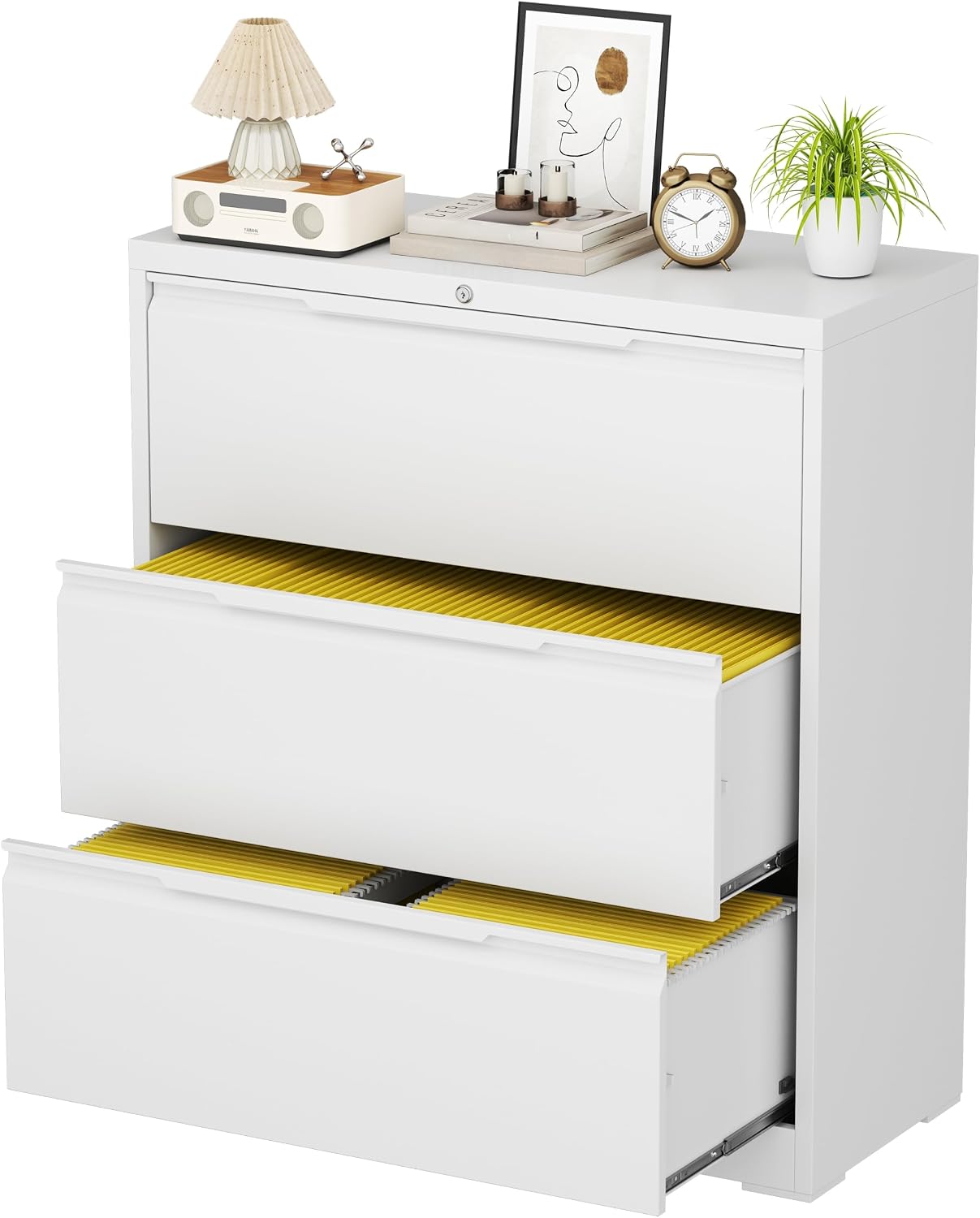 3 Drawer File Cabinet with Lock,Filing Cabinets for Home Office,Metal Small File Cabinet for Letters/Legal/A4 Size, Assembly Required,Black 3 Drawer-15 W