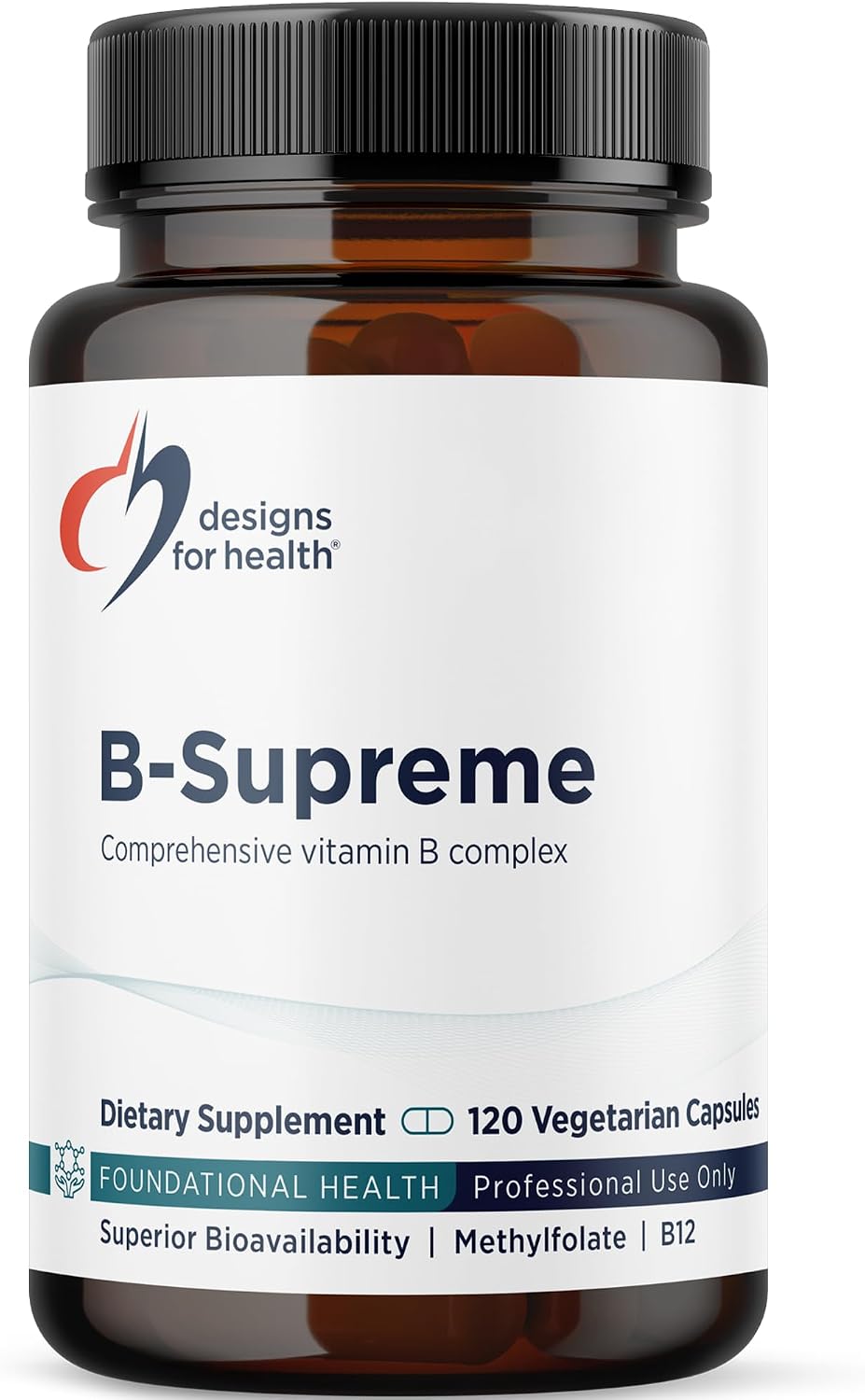 Designs for Health Vitamin B Supreme - B Complex Vitamins for Metabolism, Energy Support + Heart Health - Folate, Vitamin B12, Niacin, Biotin, Vitamin B6 + Thiamine B1 Supplement (60 Vegan Capsules)