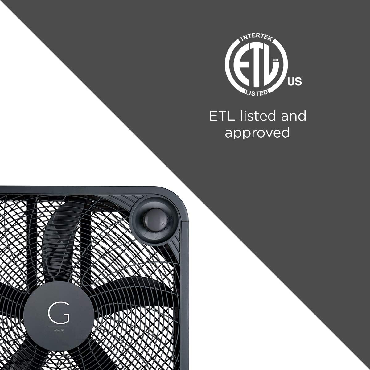 Genesis 20" Box Fan, 3 Settings, Max Cooling Technology, Carry Handle, Black (G20BOX-BLK)