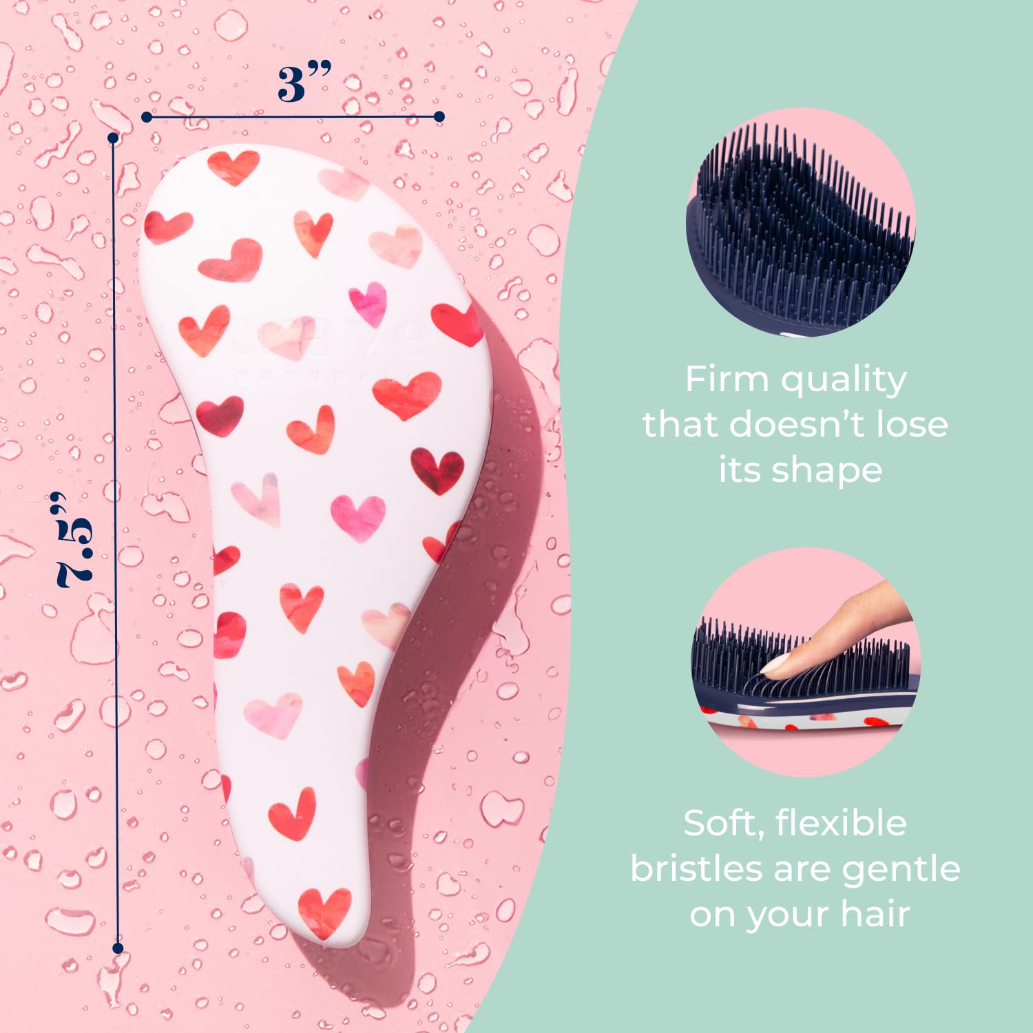 Crave Naturals Glide Thru Hair Brush - Detangler Brush for Curly, Straight, Wet or Dry Hair - Gentle Detangling Brushes for Adults, Kids, Toddlers - Hair Accessories for Women, 7.5x3" - Pink