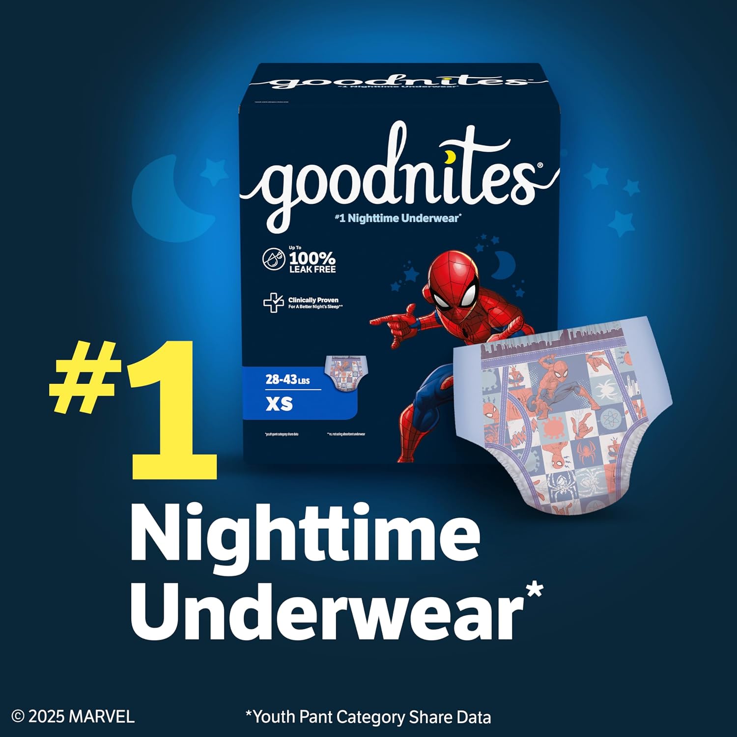 Goodnites Boys' Nighttime Bedwetting Underwear, Size S/M (43-68 lbs), 44 Ct (2 Packs of 22), Packaging May Vary