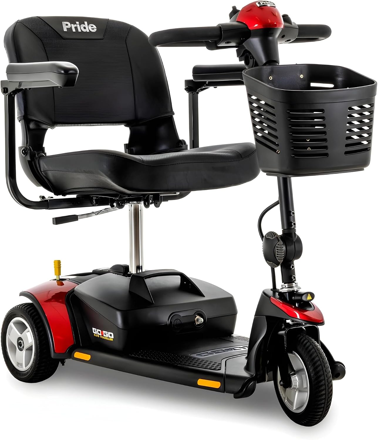 Pride Mobility Go Go Elite Traveller 3-wheel Scooter - Travel Mobility for Adults, 12 Ah Battery, 300 Lbs Weight Capacity, Red, Seat Dimensions - 17" W x 17" D - SC40E