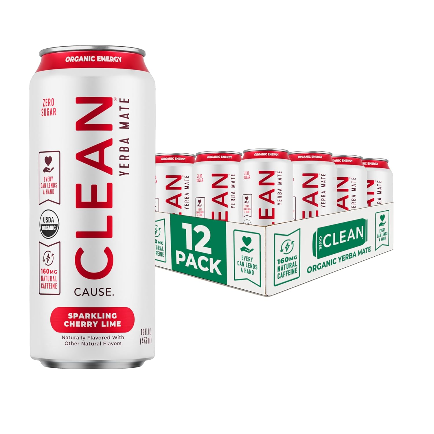 CLEAN Cause Zero Sugar Yerba Mate Organic Energy Orange Ginger, 12Pack 16oz