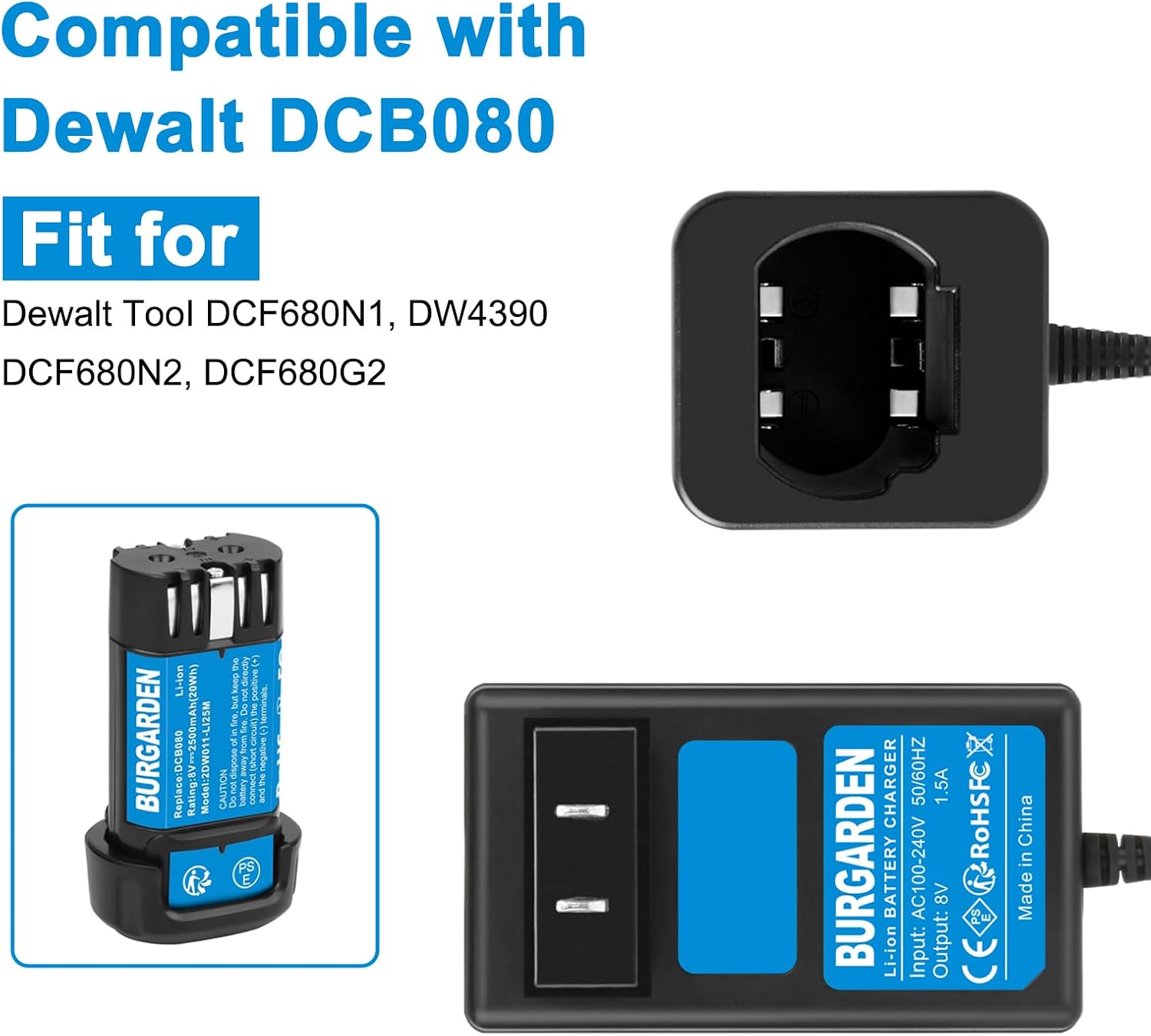 8V Charger Compatible with Dewalt DCB080 DCF680N1 | DW4390 DCF682 DCF680N2 DCF680G2 DCB095 Fit for Dewalt 8v Pod Style Li-Ion Battery