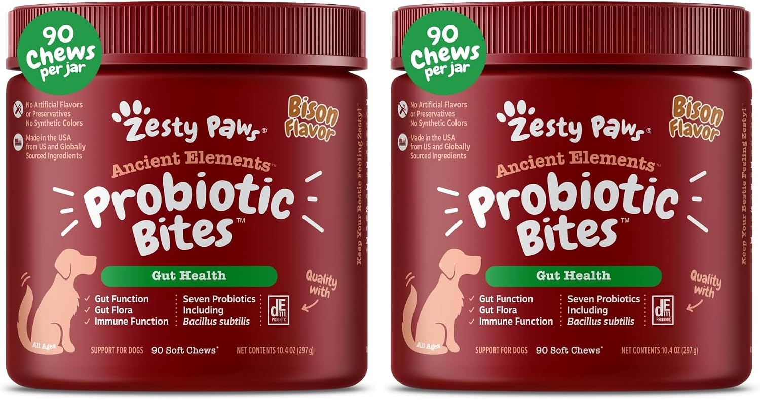 Zesty Paws Probiotics for Dogs - Digestive Enzymes for Gut Flora, Digestive Health, Diarrhea & Bowel Support - Clinically Studied DE111 - Dog Supplement Soft Chew for Pet Immune System - Pumpkin, 90ct