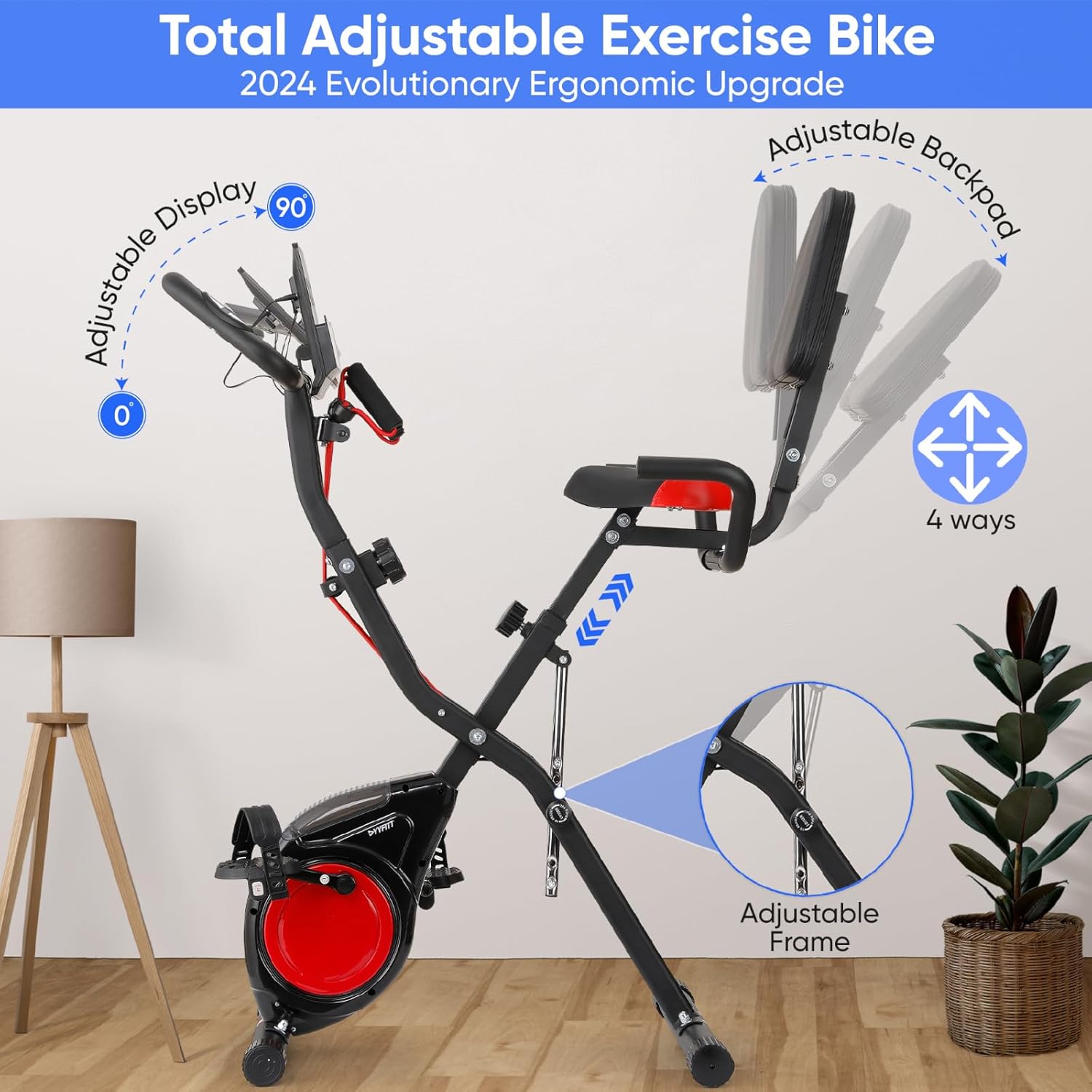 3-IN-1 Exercise Bike with Luminous Digits Display | Folding Stationary Bikes for Home Seniors | Compact Workout Bike with Fully Support Backrest