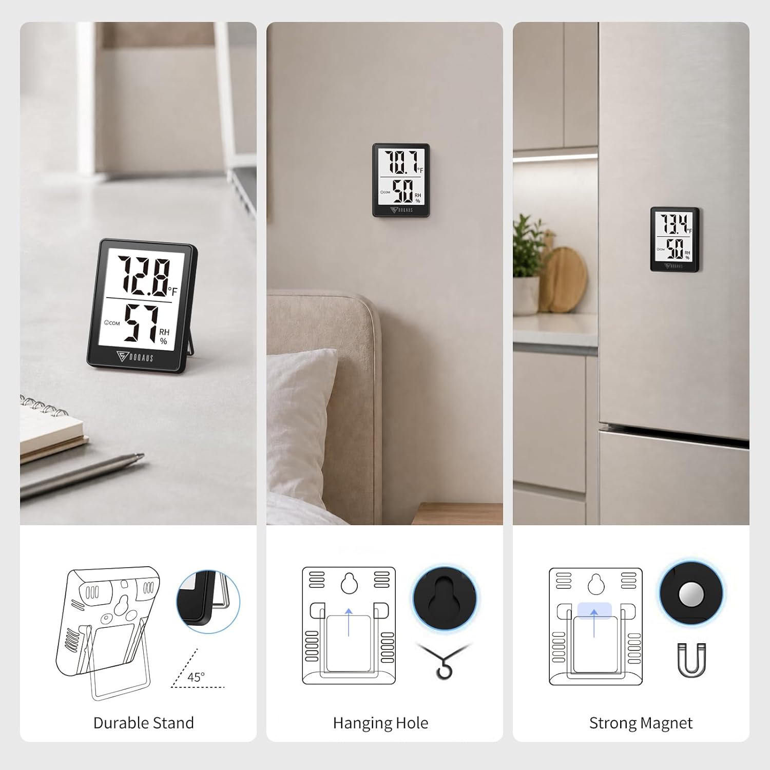DOQAUS 3 Pack Digital Hygrometer Indoor Thermometer Humidity Monitor Black
