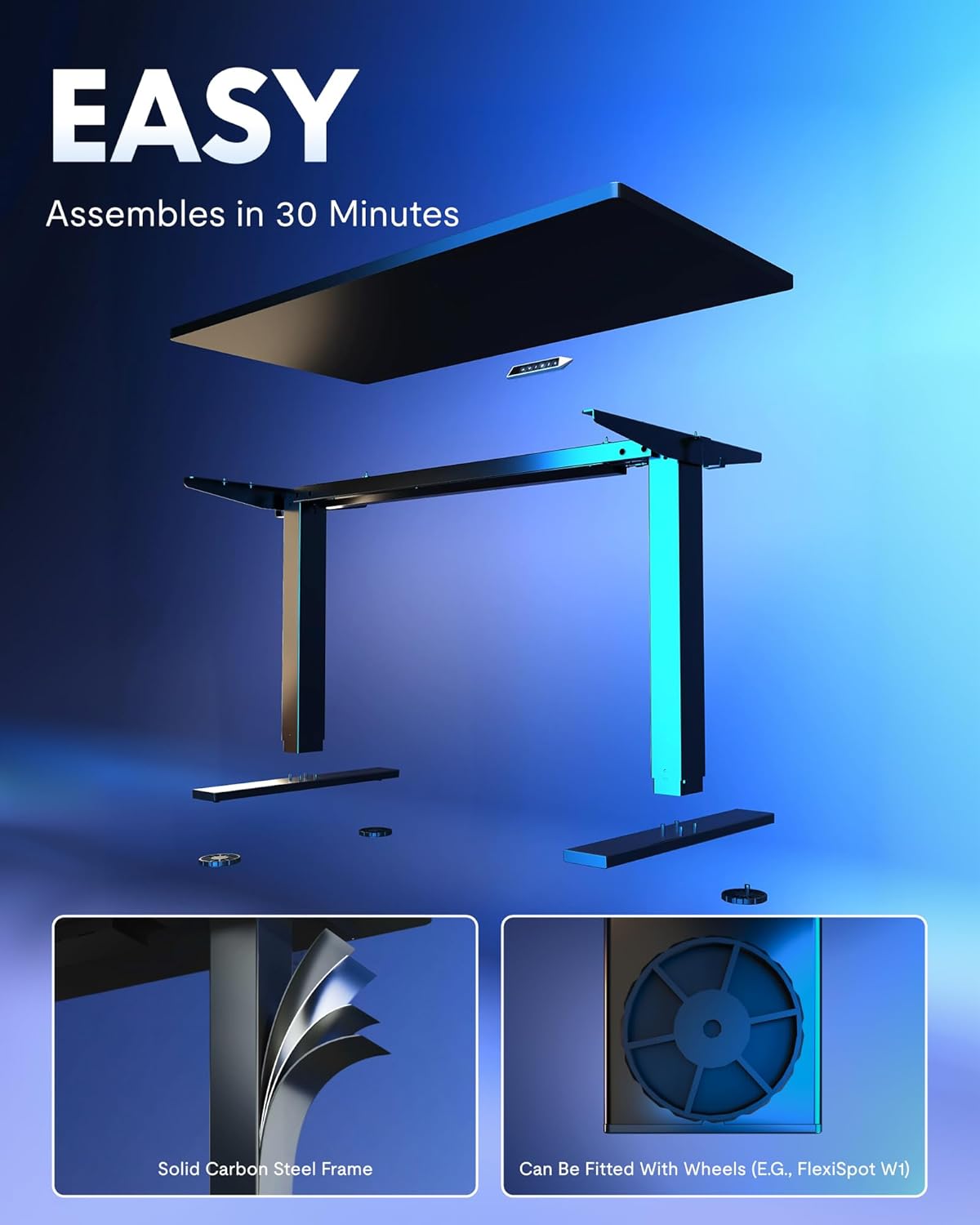 FLEXISPOT EN1 One-Piece Standing Desk, Electric Adjustable with 4 Memory Presets, 176 LBS Capacity, Stable & Quiet