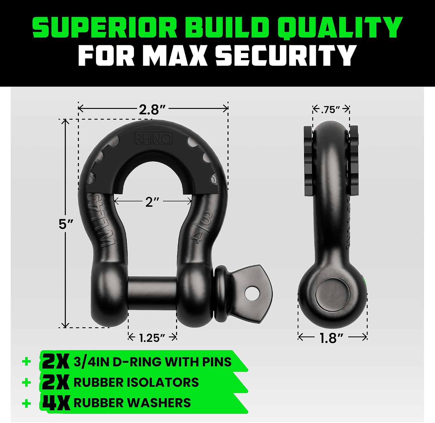 Rhino USA D Ring Shackles (2-Pack) - 41,850lb Break Strength