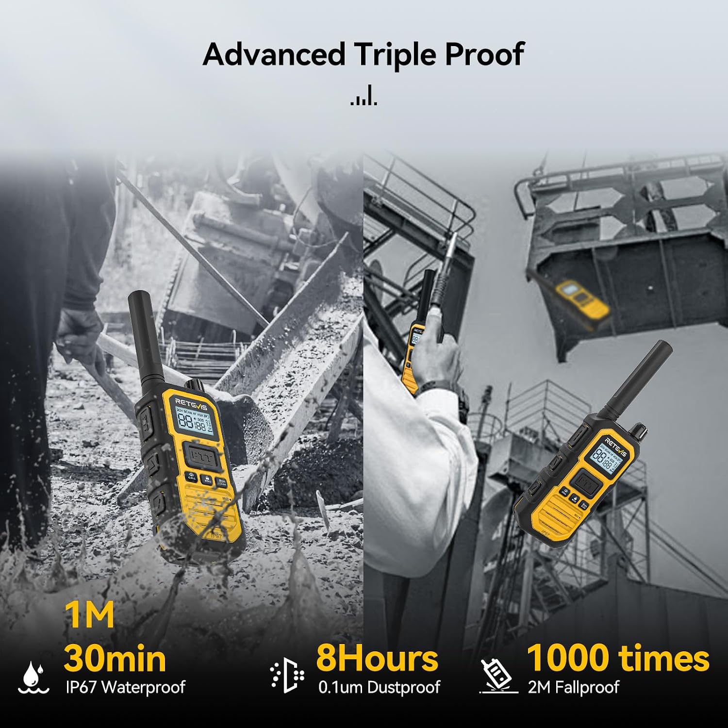 Retevis RB48 Plus Waterproof Walkie Talkies Long Range,GMRS Radios (6 Pack) | with 6-Way Charger,Heavy Duty,Rechargeable Two Way Radios,Connected Repeater,Dustproof,Shock Resistant,NOAA,Emergency Radios
