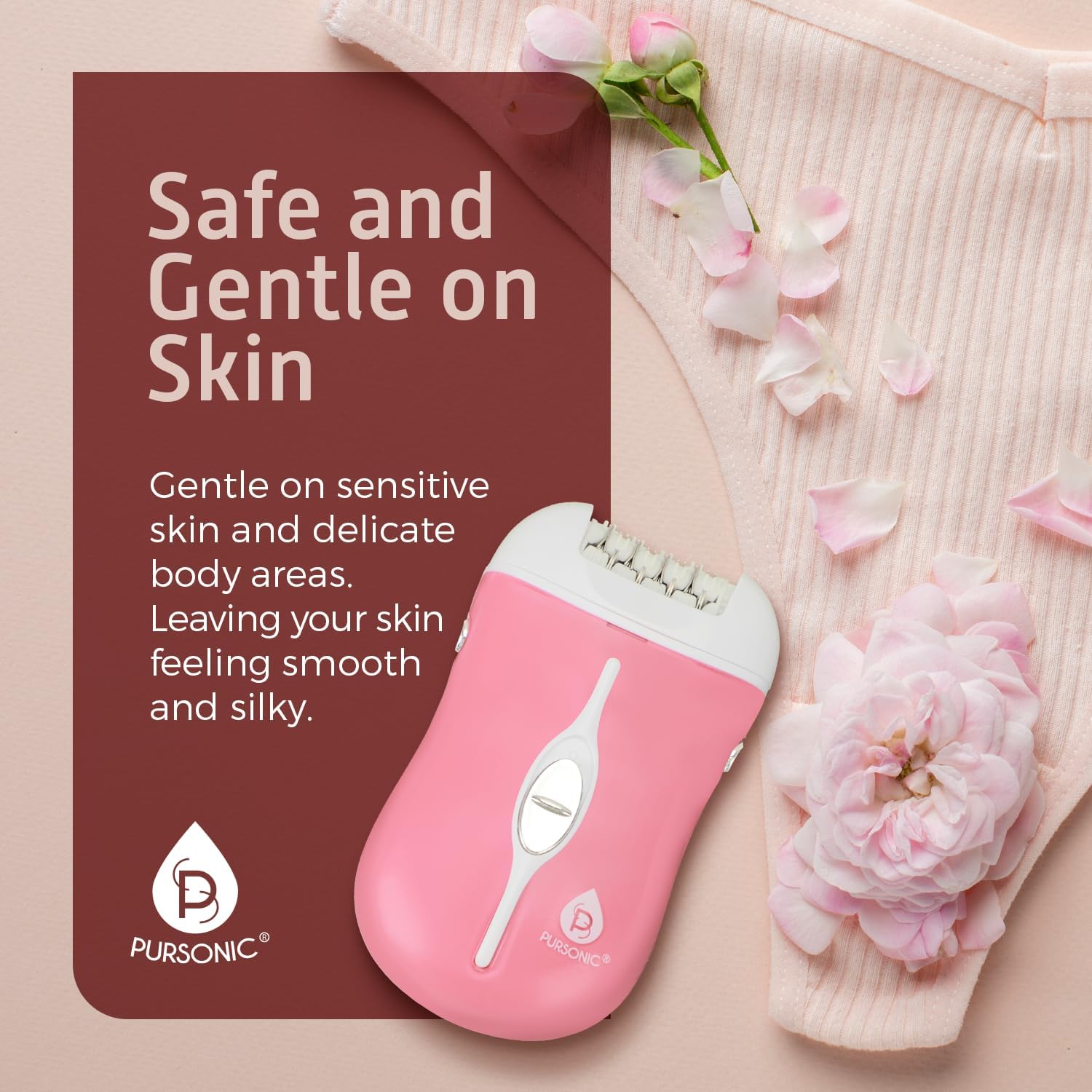 Pursonic Fe120P Cordless Epilator with 40 Tweezers - Rechargeable 2 Speed Epilators Hair Removal for Women - Compact Hair Removal Device for Arms
