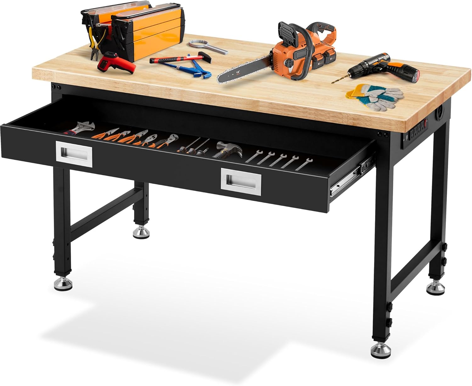 Antifir 48" Adjustable Workbench, Heavy Duty Workstation with Storage Drawer | Garage Workbench, 2000 LBS Load Capacity